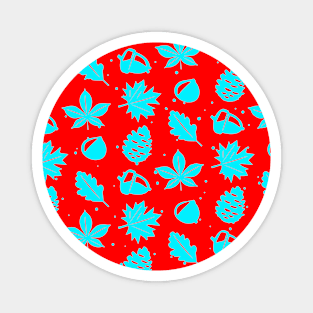 Blue Graphic Nature Pattern on Red Background Magnet